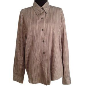 Linda Allard Ellen Tracy 14 Shirt long sleeve Green Gray Stripes